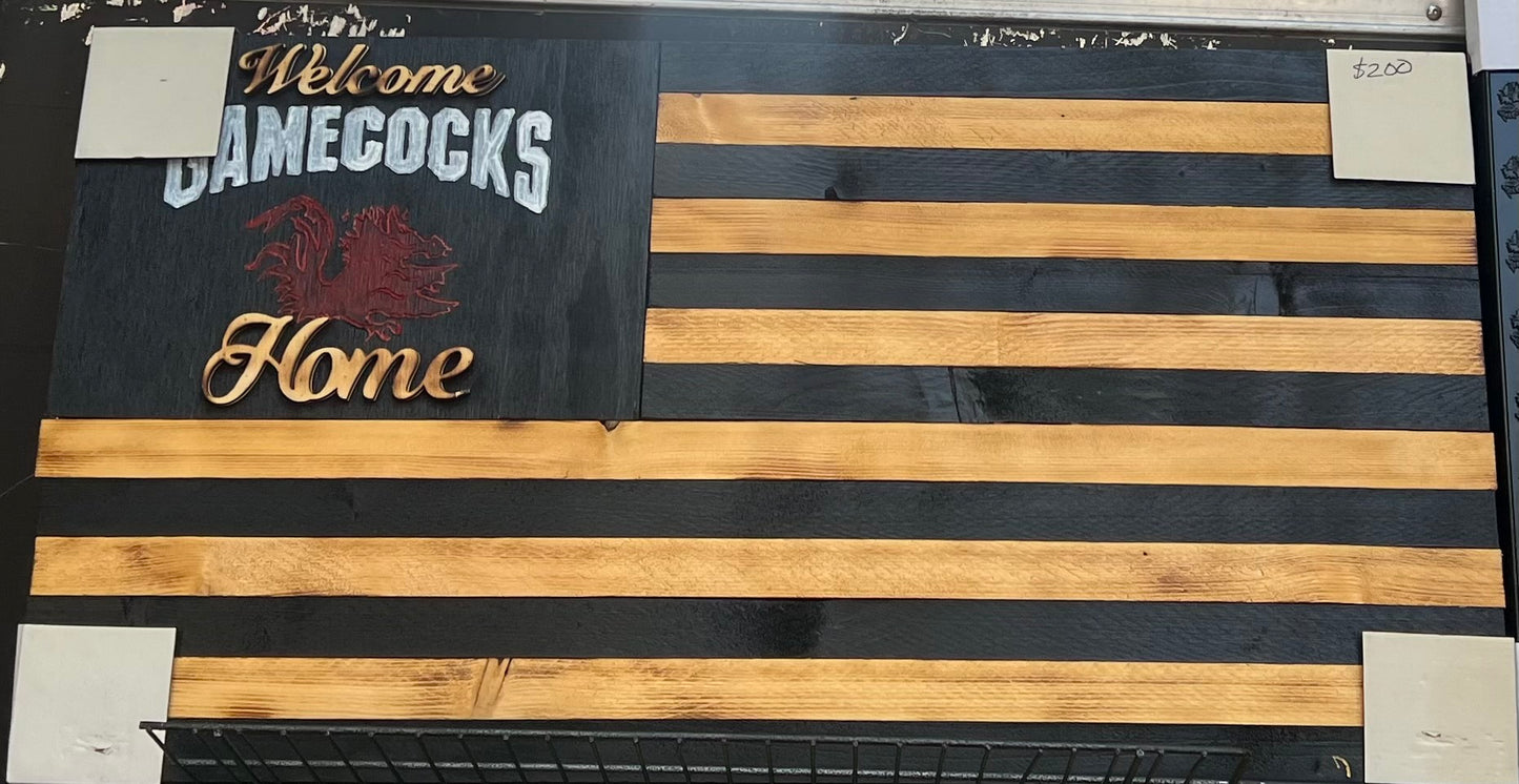 GAMECOCK WELCOME HOME WOODEN FLAG