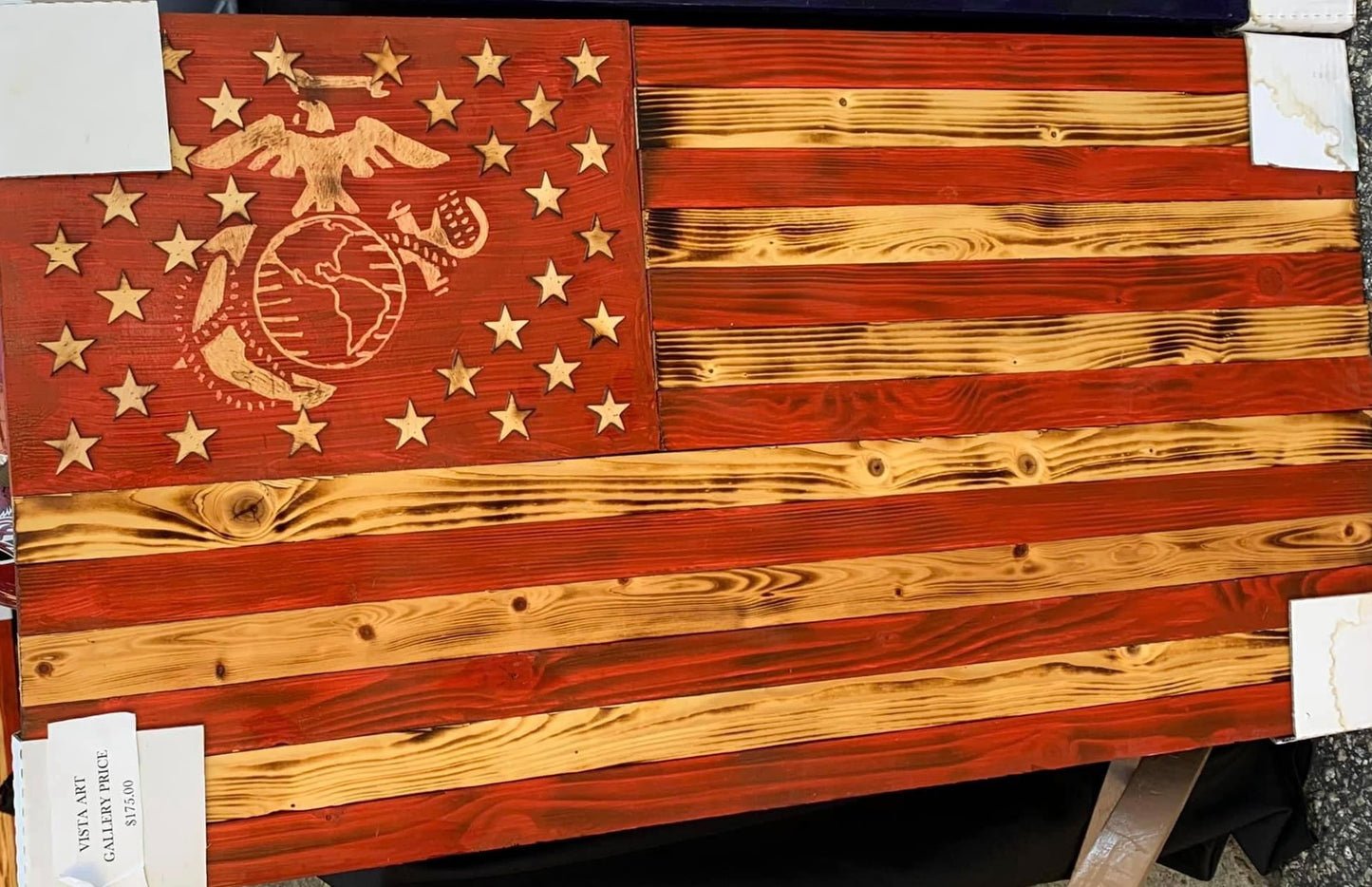MARINE WOODEN FLAG - RED & BURNT WOOD