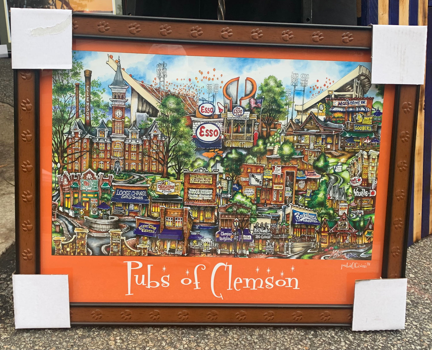 Pubs of Clemson - Tiger Paw Frame with orange background