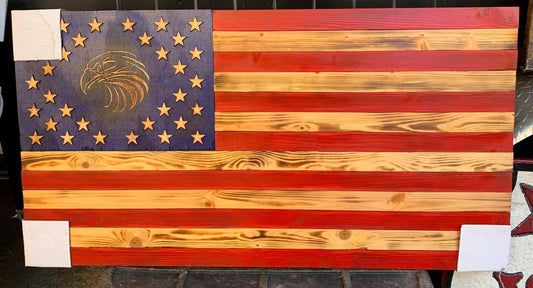 AMERICAN WOODEN FLAG ART with Eagle