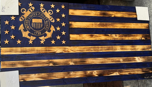 COAST GUARD WOODEN FLAG -BLUE & BURNT WOOD